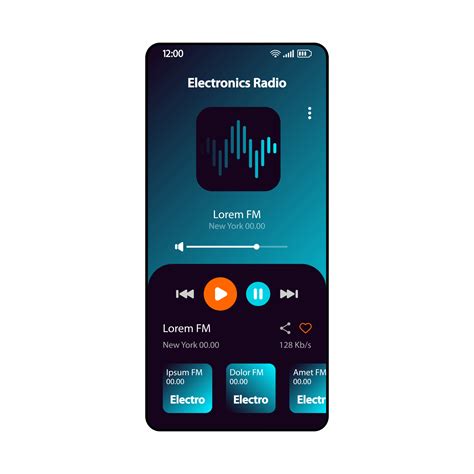 Electronic Music Radio Smartphone Interface Vector Template Mobile