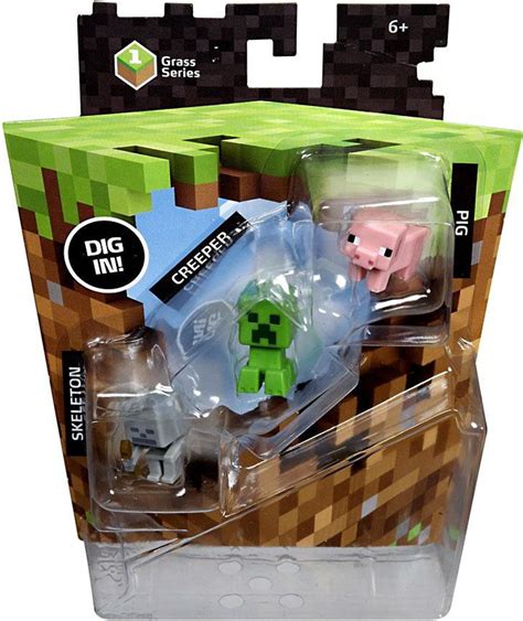 Minecraft Grass Series 1 Pig Creeper Skeleton Mini Figure 3 Pack