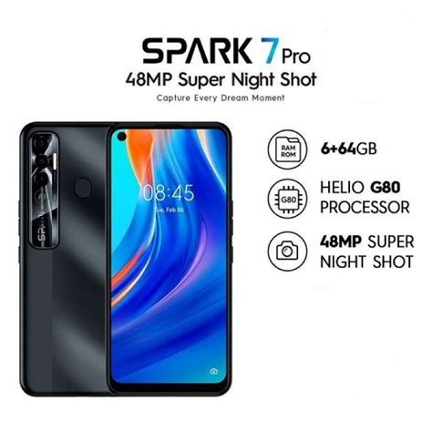 jual tecno spark 7 pro [kf8] smartphone ram 6gb rom 64gb magnet black di seller