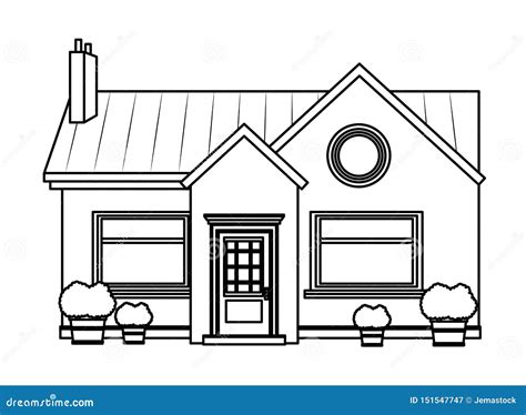 House Building Icon Cartoon In Black And White Stock Vector