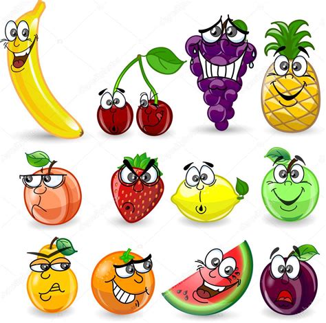 Cartoon Fruits And Vegetables With Emotions — Stock Vector