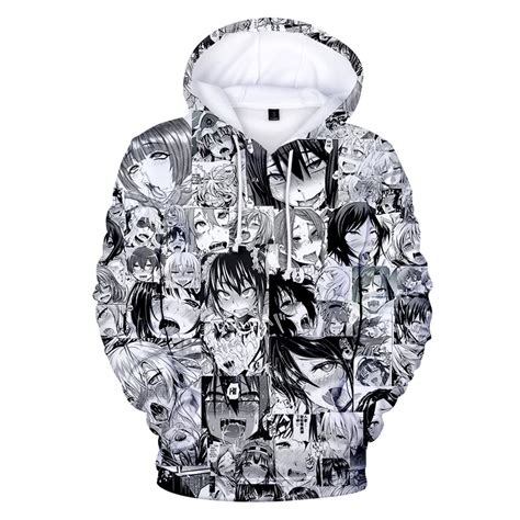 New Ahegao Anime Face Hentai Manga Mens 3d Hoodie Sweatshirt Pullover