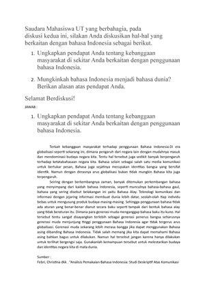 Dikusi Bahasa Indonesia Bahasa Indonesia Pendapat Saya Tentang