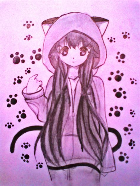 Catanime Cute Anime Cat Girl By Xinje Manga Anime Traditional Media Drawings Cat Ppl