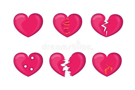 Cartoon Broken Hearts Icons Set Vector Stock Vector Illustration Of