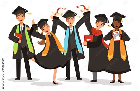 Graduation Of Happy International Students Vector Illustration