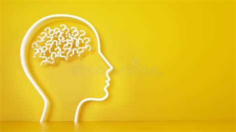 Big Head With Question Marks Inside Brain On A Yellow Background 3d
