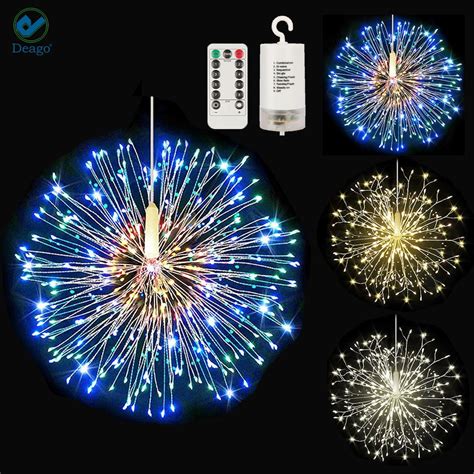 Deago Firework Lights 180 Led Copper Wire Starburst String Lights 8 Modes Battery Operated Fairy