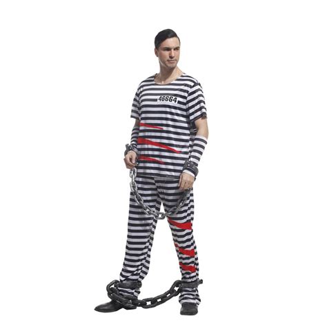 White Black Sexy Striped Mens Prisoner Costume Women Fancy Dress