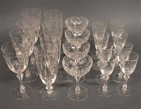 fine set of antique cut and etched crystal stemware