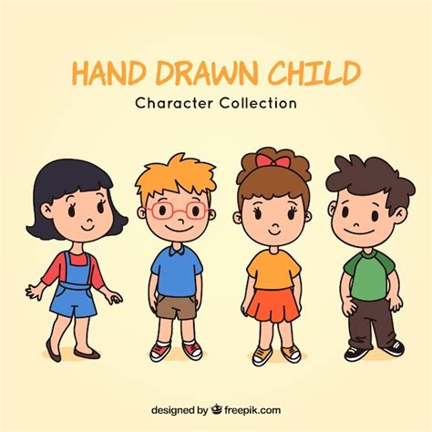Free Vector Several Lovely Hand Drawn Children