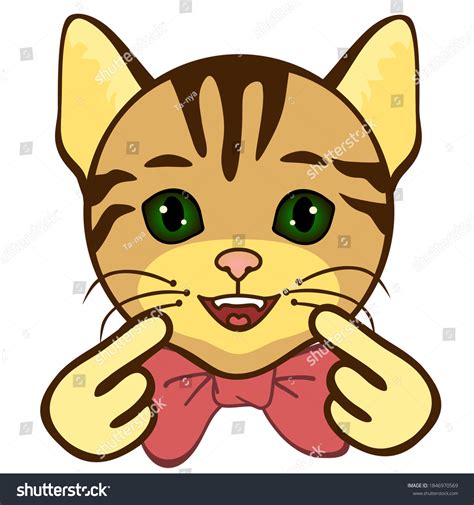 Cheerful Cat Pointing Himself Forefinger Fingers Stock Vector Royalty Free