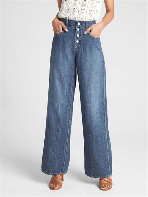 Gap Womens Wearlight High Rise Wide Leg Jeans With Button Fly Dark