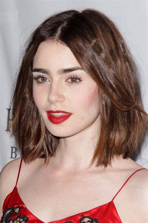 Lily Collins Straight Medium Brown Bob Hairstyle Steal Her Style