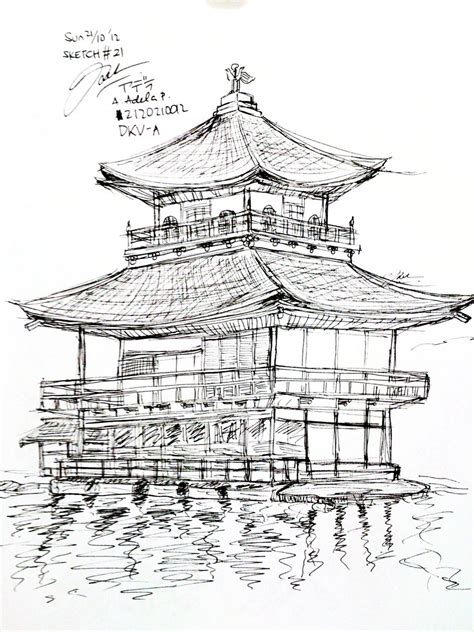 Vector drawing japanese house and branches of bamboo on beige papyrus. SKETCH#21 : Kinkaku-ji by Adela1015 on DeviantArt