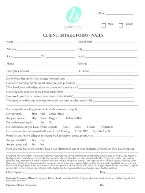 In fact, if you're like a lot of entrepreneurs, you're probably going to. New Nail Client Intake Form 2020 - Fill and Sign Printable ...