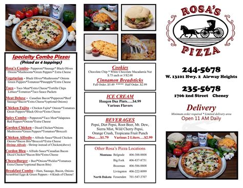 Rosas Pizza Menu In Livingston Montana Usa