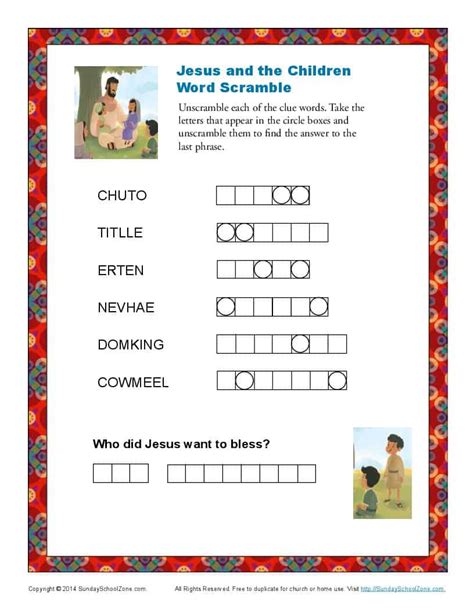Jesus And The Children Word Scramble Bible Puzzles For Kids
