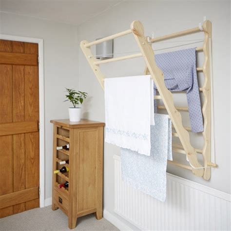 Wall Mounted Wooden Clothes Airer Pine Wooden Drying Rack Drying