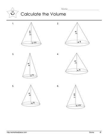 There's an example at the top to show them how it's done. Volume of a Cone Worksheets