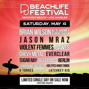 BEACHLIFE FESTIVAL REDONDO BEACH LOS ANGELES SATURDAY MAY BRIAN WILSOAIECHANEIE JASONMRAZ