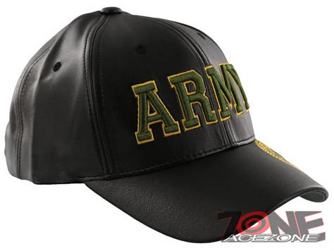 New Us Army Big Faux Leather Ball Cap Hat Black