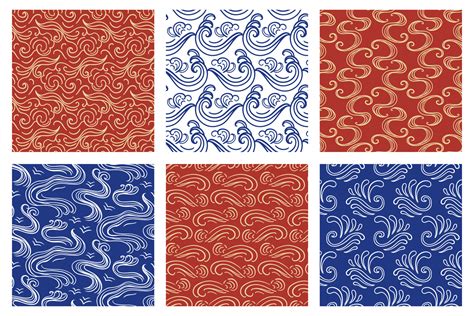 Japanese Chinese Seamless Patterns Set Traditional Ornament