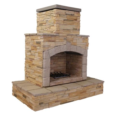 Cal Flame 78 In Brown Cultured Stone Propane Gas Outdoor Fireplace
