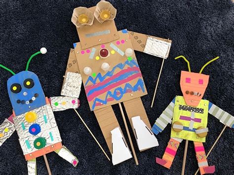 Make Cardboard Robot Puppets That Move In 2020 Cardboard Robot