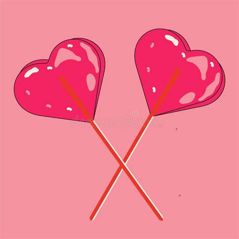 Heart Shaped Lollipops Valentine Day Sweet Hand Drawn Vector