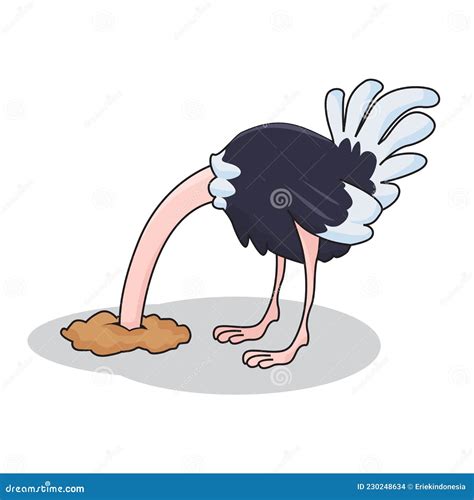Ostrich Hiding Head Cartoon Cute Illustration Stock Vector