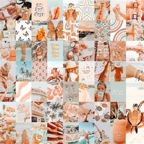 Peach Beach Vsco Aesthetic Wall Collage Kit 60pcs Digital Download