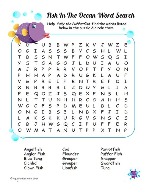 Aqua Fun Kids Fish In The Ocean Word Search