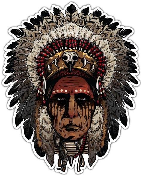 Indian Chief Native American Headdress Car Bumper Vinyl Sticker Decal 4x5 S3 Ebay