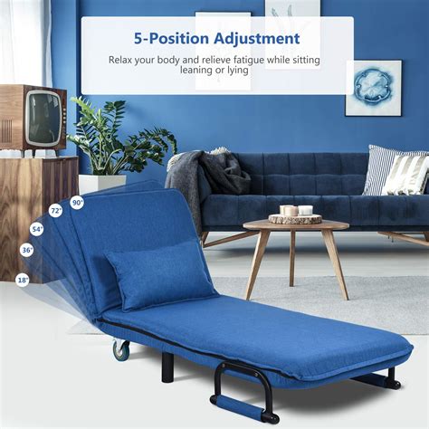 Convertible Sofa Bed Sleeper Chair With Wheels Modern Chaise Lounge 5