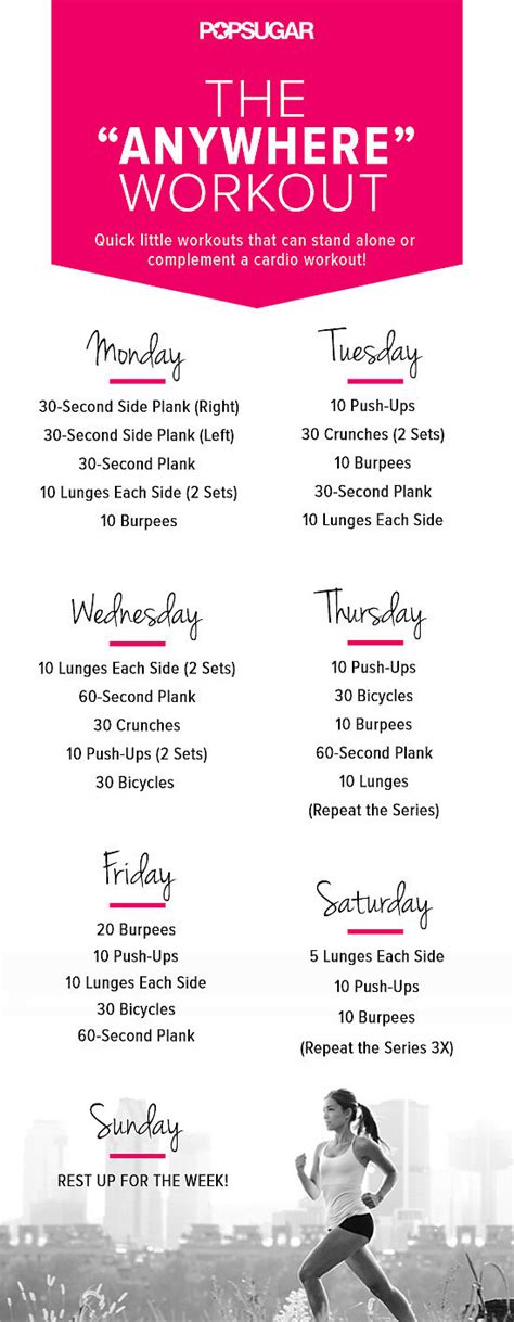 1 set of every exercise completed to failure (the point at which you can no longer complete a rep with good form) The "Anywhere" Workout | Printable No-Equipment At-Home ...