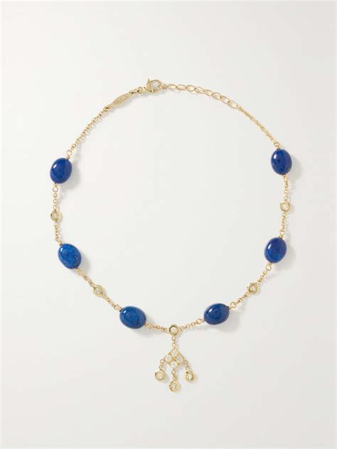 JACQUIE AICHE Shaker 14-karat gold, diamond and lapis lazuli anklet