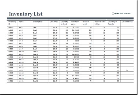 Excel Inventory Sheets Templates Excel Templates
