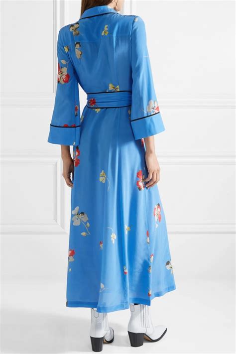 Womens Joycedale Floral Print Silk Crepe De Chine Maxi Dress Blue Ganni Dresses Sojournalpix