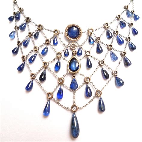Gorgeous Edwardian Sapphire And Diamond Necklace For Sale At 1stdibs