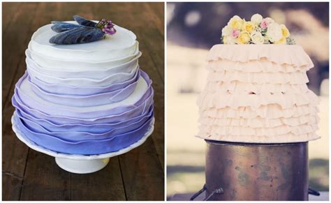 This wavy ruffled pattern is a fun choice for a beach wedding. 25 Ombre & Ruffle Wedding Cake Wonders