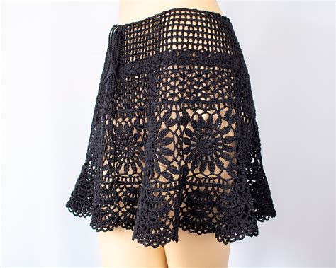 Crochet Skirt Size L12 Black Lacy Mini Skirt For Women Etsy