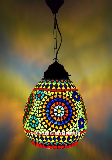 Mosaic Glass Head Ceiling Pendant Light Fixture Chandelier Lamp Shape