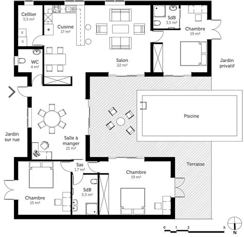 Maison Plain Pied Forme U Plan Maison En U Plan Maison M Plan Maison Plain Pied