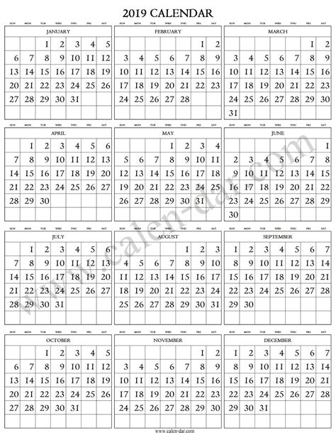 2019 Calendar Large Numbers Large Printable Numbers Printable