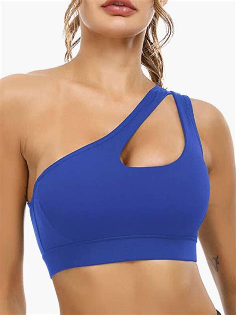 Sykooria Womens One Shoulder Sports Bras Workout Yoga Bras Sexy Cute Medium Support Crop Top