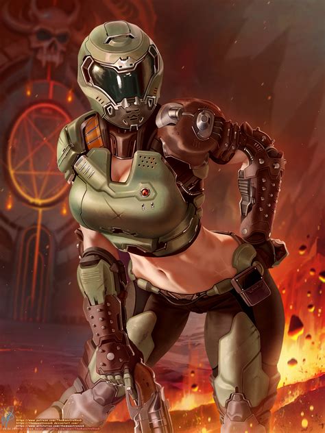 Themaestronoob Doomguy Doom Game Commentary English Commentary Highres 1girl Armor