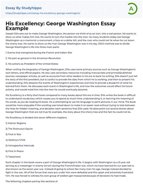 His Excellency George Washington Essay Example