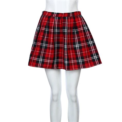 Clothing Lady Girl Scottish Red Plaid School Uniform Pleated Skirt
