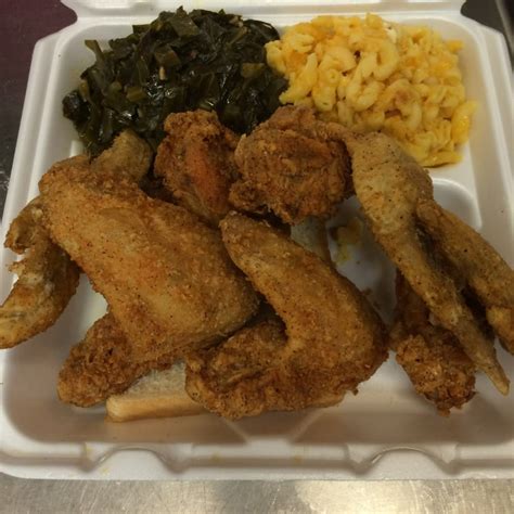 Fried Chicken Wings Macaroni And Cheese And Collard Greens